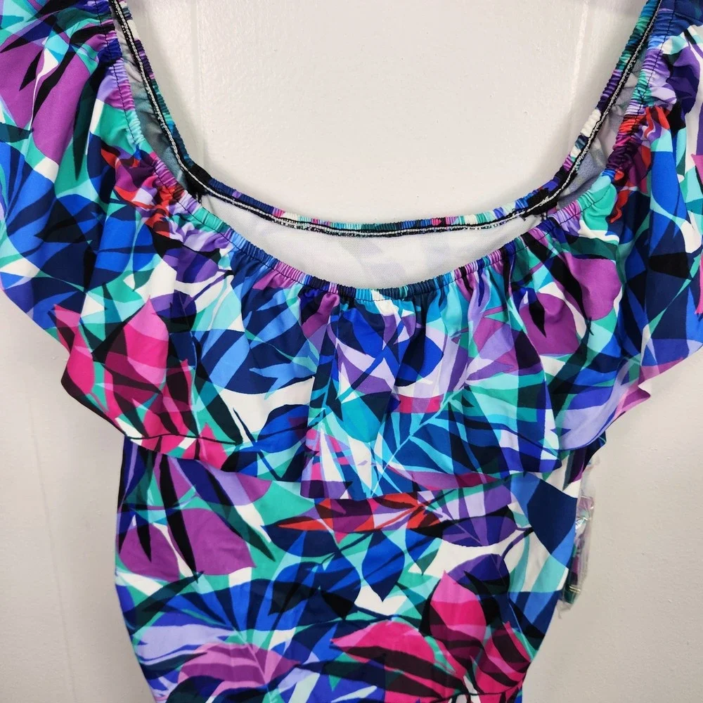 Swim Solutions Off The Shoulder Tummy‎ Control One Piece Swimsuit 18 ymy2823 - Picture 2 of 9